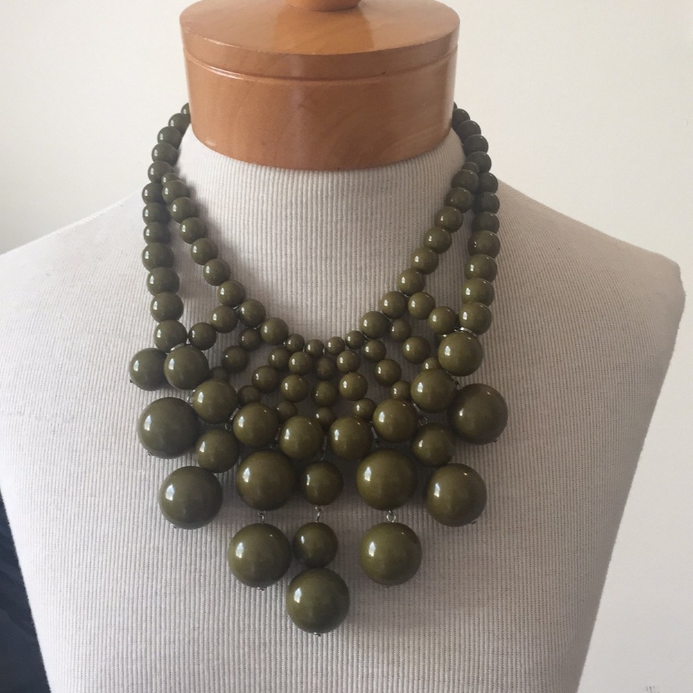 Dark Green Beaded Statement Necklace